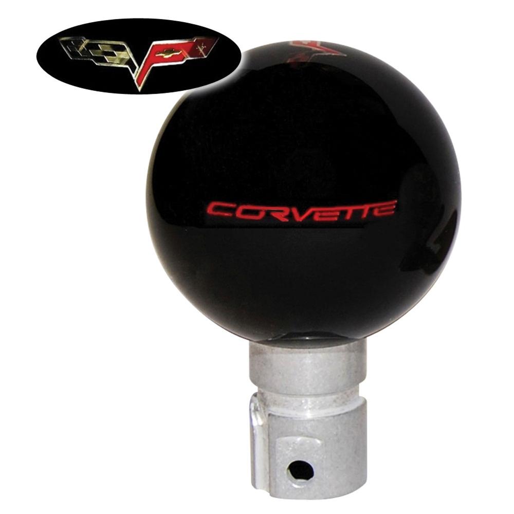 Corvette Script w/ C6 Flags Shift Knob : 2005-2013 C6, Z06, ZR1, Grand Sport