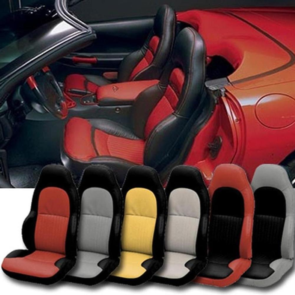 Corvette Seat Covers - 2-Tone Custom Vinyl - Modified for Standard Seats : 1997-2004 C5 & Z06 (Black with Gray)
