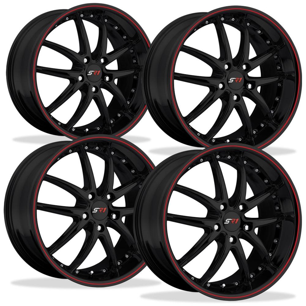 Corvette SR1 Performance Wheels - APEX Series (Set) : Gloss Black w/Red Stripe