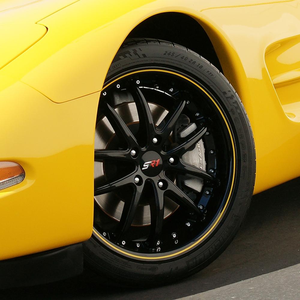 Corvette SR1 Performance Wheels - APEX Series (Set) : Gloss Black w/Yellow Stripe