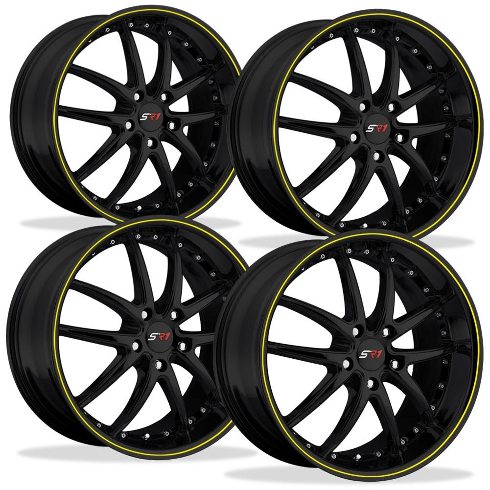 Corvette SR1 Performance Wheels - APEX Series (Set) : Gloss Black w/Yellow Stripe