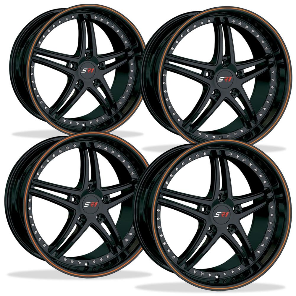 Corvette SR1 Performance Wheels - BULLET Series (Set) : Gloss Black w/Orange Stripe