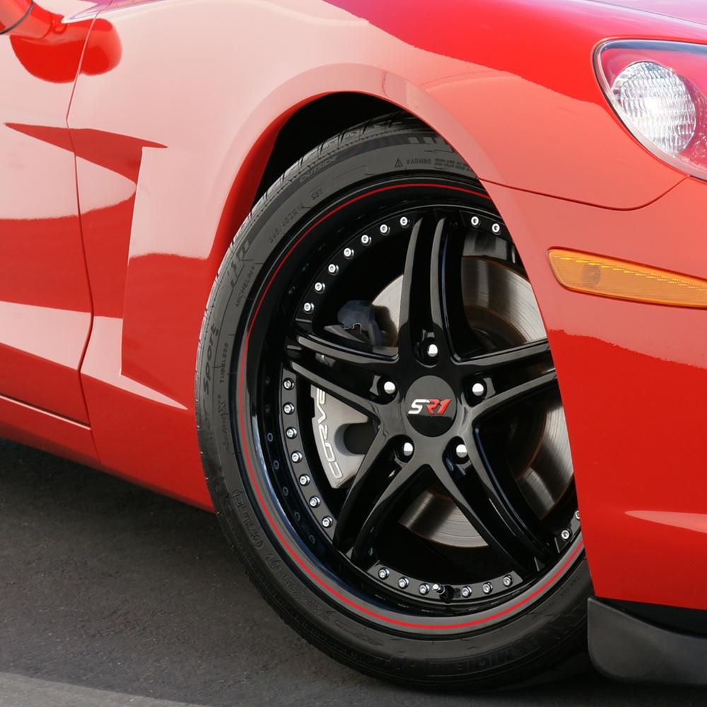 Corvette SR1 Performance Wheels - BULLET Series (Set) : Gloss Black w/Red Stripe