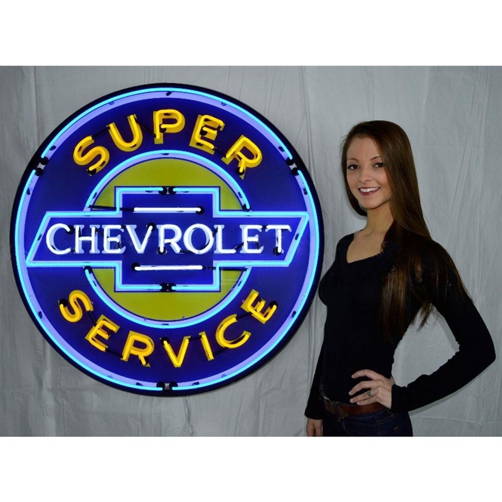 Corvette - Super Chevrolet Service - Neon Sign in a Metal Can : Large 36 Inch Across