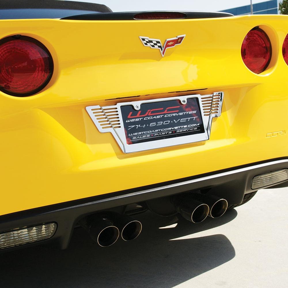 Corvette Winged License Plate Frame - Billet Chrome : C6, Z06, ZR1, Grand Sport & C7 Stingray