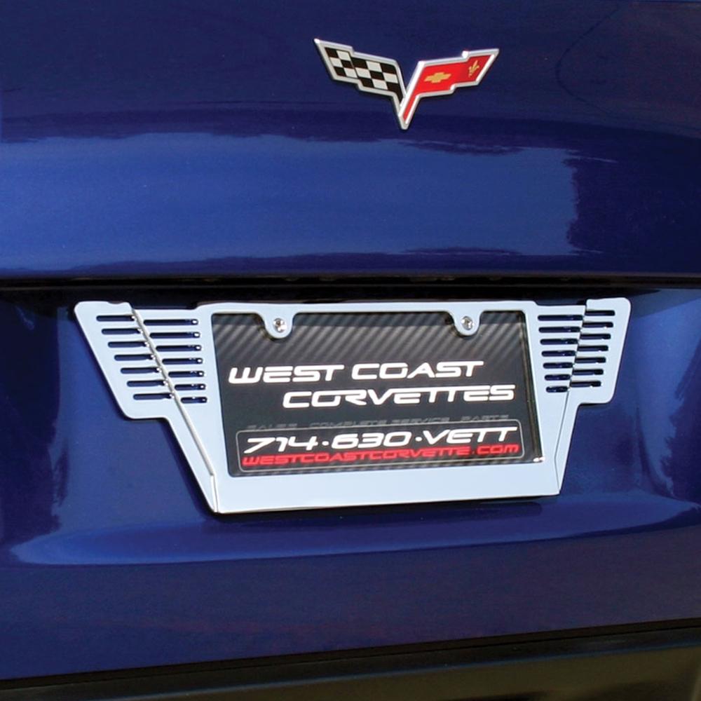 Corvette Winged License Plate Frame - Billet Chrome : C6, Z06, ZR1, Grand Sport & C7 Stingray