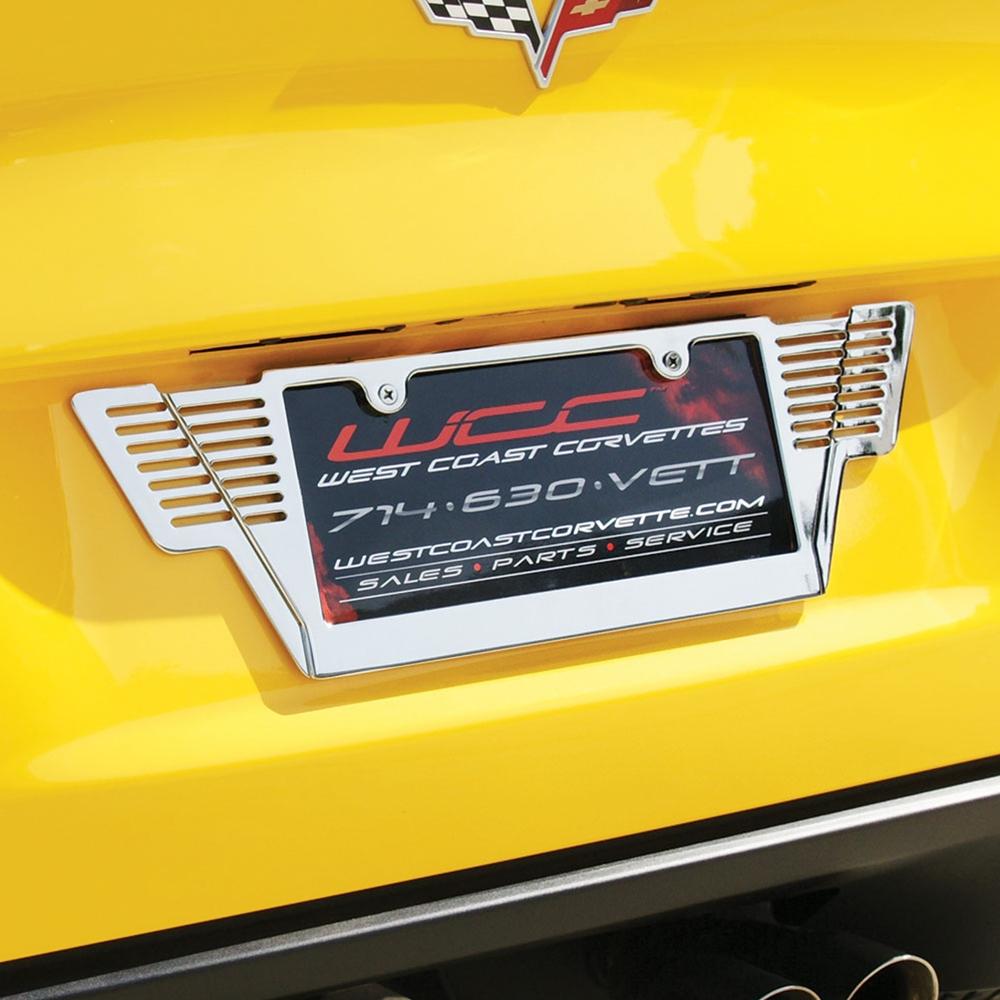 Corvette Winged License Plate Frame - Billet Chrome : C6, Z06, ZR1, Grand Sport & C7 Stingray