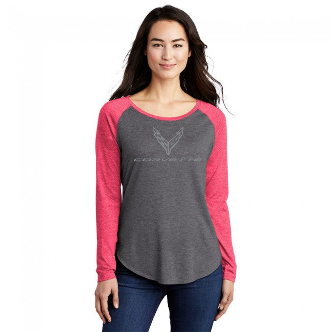 C8 Corvette Raglan Sleeve T-Shirt - Women's : Pink/Grey