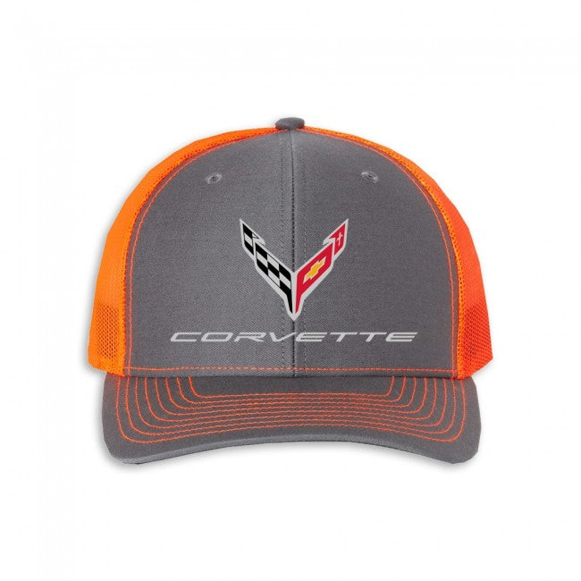 C8 Corvette Mesh-Back Cap : Charcoal / Neon Orange