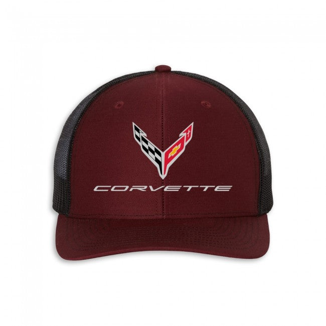 C8 Corvette Mesh-Back Cap : Dark Red / Black