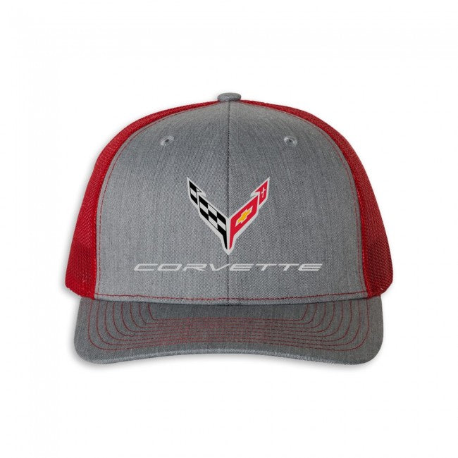 C8 Corvette Mesh-Back Cap : Gray / Red