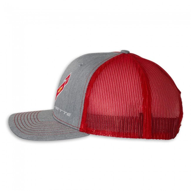 C8 Corvette Mesh-Back Cap : Gray / Red