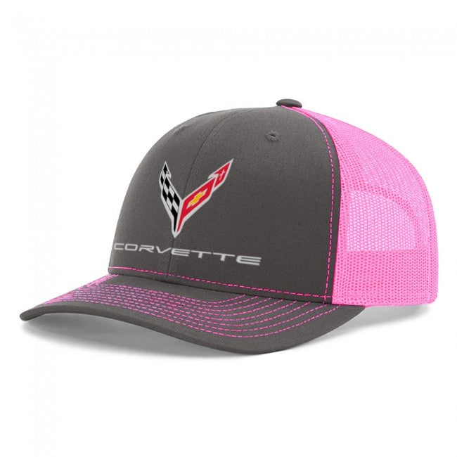 C8 Corvette Ladies Mesh-Back Cap : Charcoal / Pink