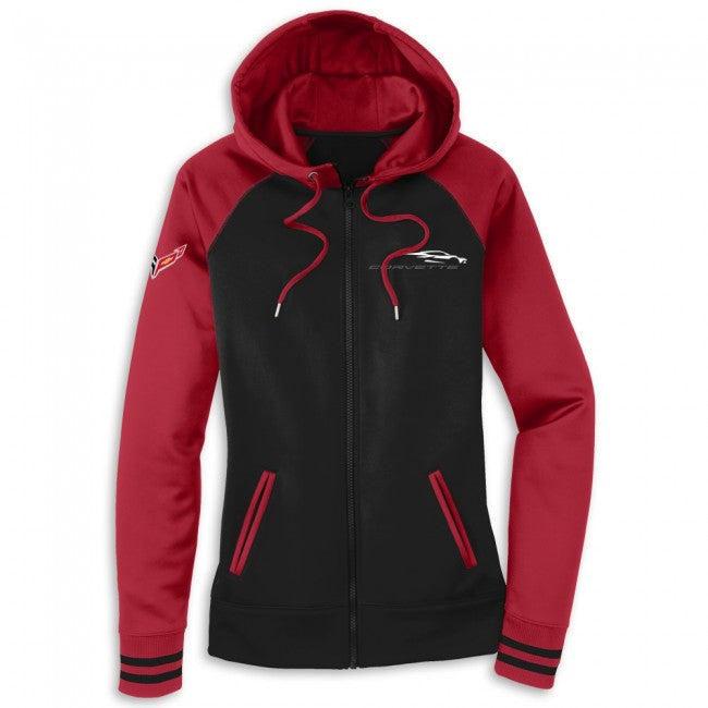 C8 Corvette Women's Varsity Hooded Jacket : Red/Black