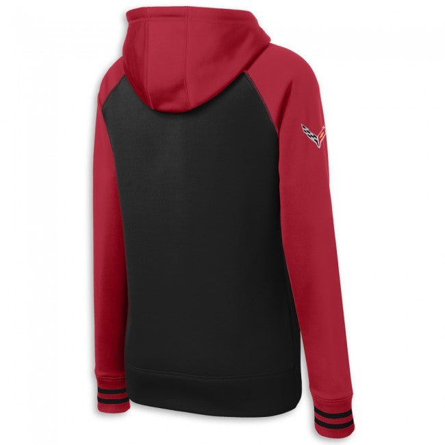 C8 Corvette Women's Varsity Hooded Jacket : Red/Black