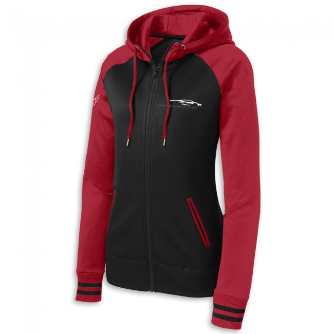 C8 Corvette Women's Varsity Hooded Jacket : Red/Black
