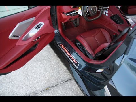 C8 Corvette Door Sills Carbon Fiber W/ Brushed Stainless Corvette Inlay : Illuminated