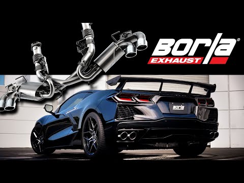 C8 Corvette Stingray Exhaust - Borla S-Type Cat Back : Quad 4.0" Dual Rolled Angle Carbon Fiber Tips 2020-2026