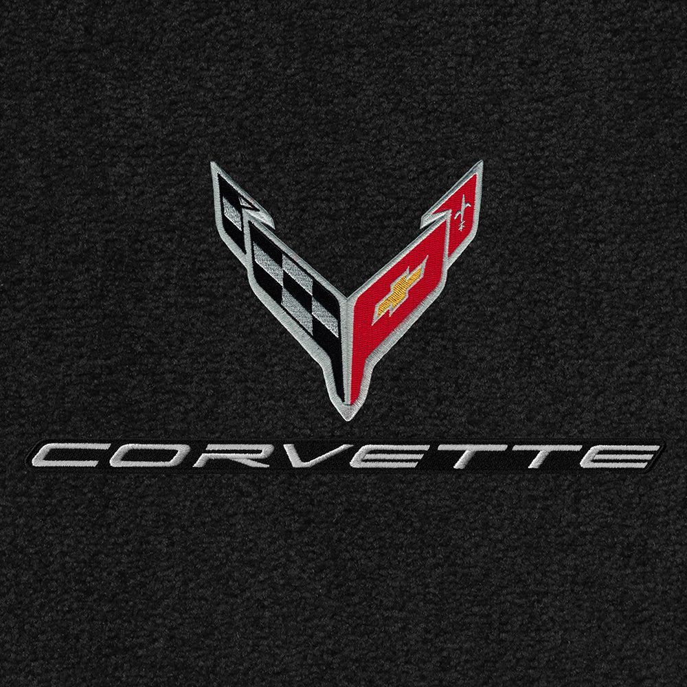 C8 Corvette Front Cargo Mat - Lloyds Mats with C8 Crossed Flags & Corvette Script