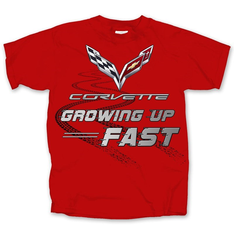 Corvette Growing Up Fast Youth Tee Shirt - Red : C7 (Large)