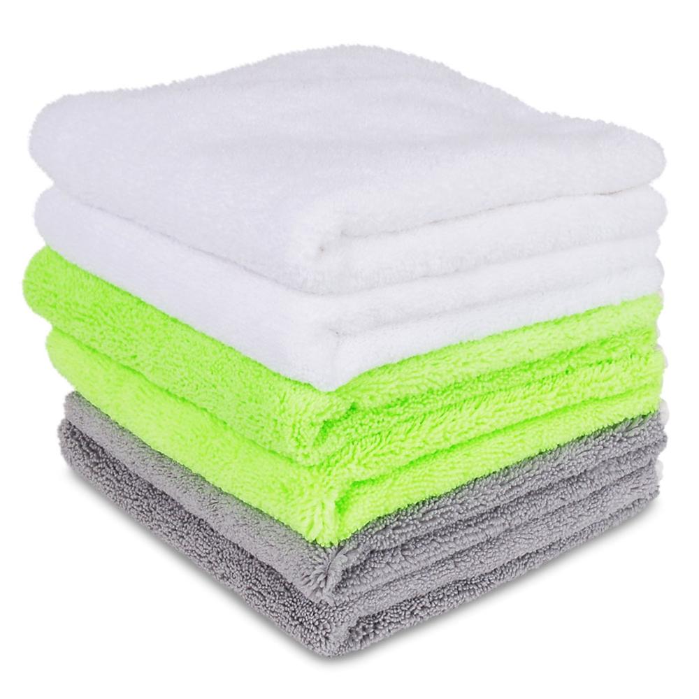 Liquid X Premium Microfiber Detailing Towels - Lime Green, White, Gray - 16" x 16"