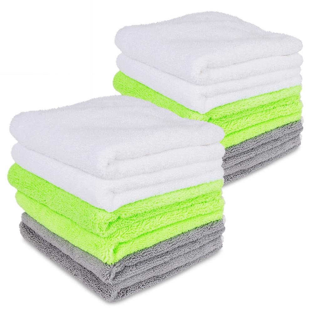 Liquid X Premium Microfiber Detailing Towels - Lime Green, White, Gray - 16" x 16"