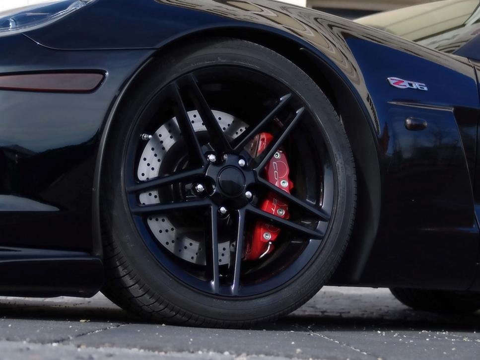 2006 C6Z06 Split Spoke Corvette GM Wheel Exchange (Set): Semi-Gloss (Satin Finish) Black Powder Coat 18x9.5/19x12