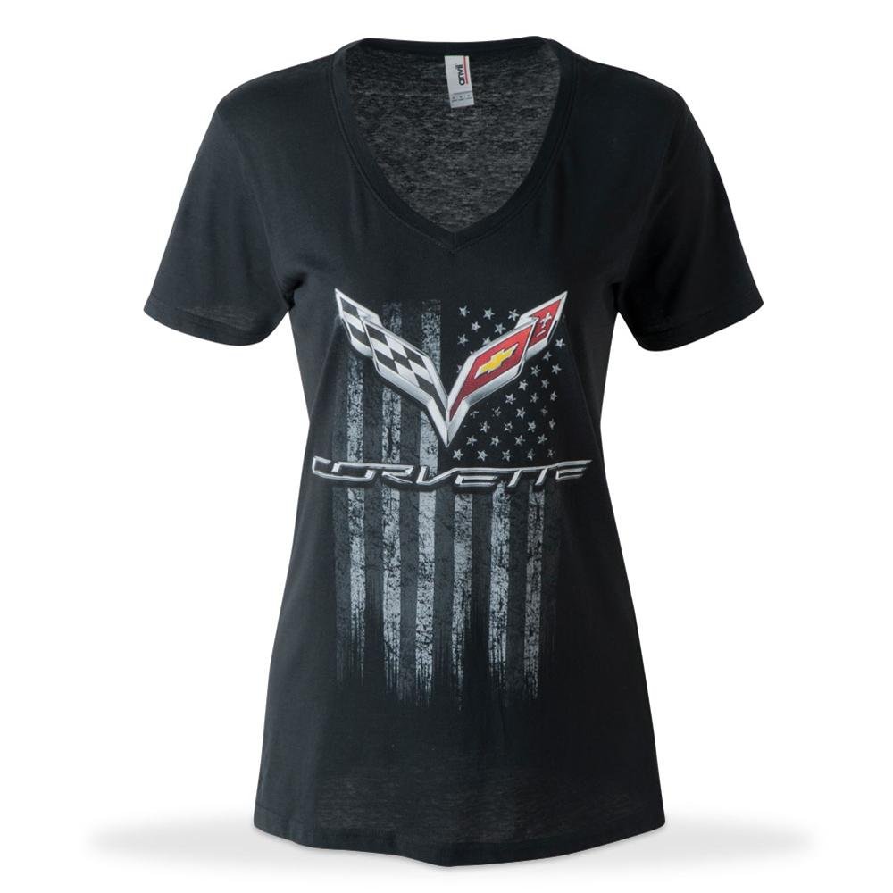C7 Corvette American Legacy V Neck T-shirt - Ladies : Black