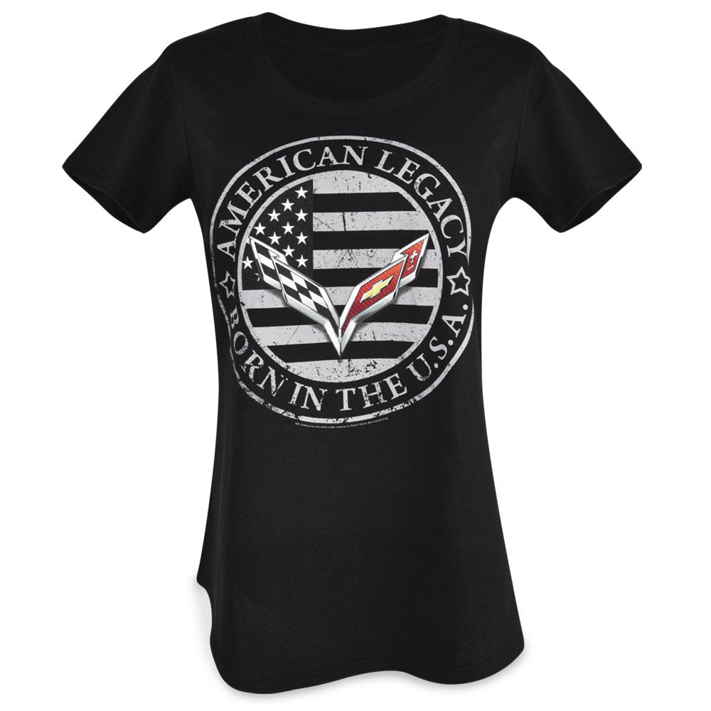 C7 Corvette Ladies Born in the USA American Legacy T-shirt : Black
