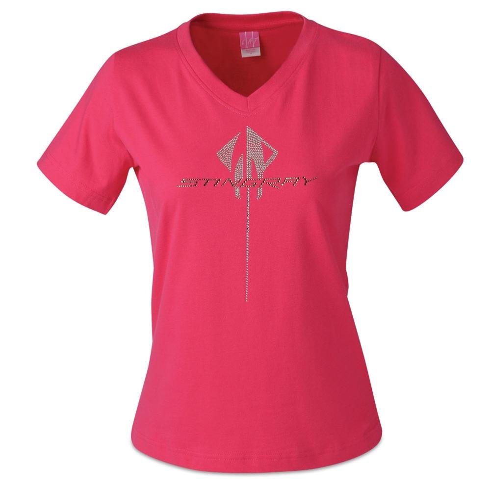 C7 Corvette - Ladies Rhinestone Stingray Logo V-Neck Tee : Pink