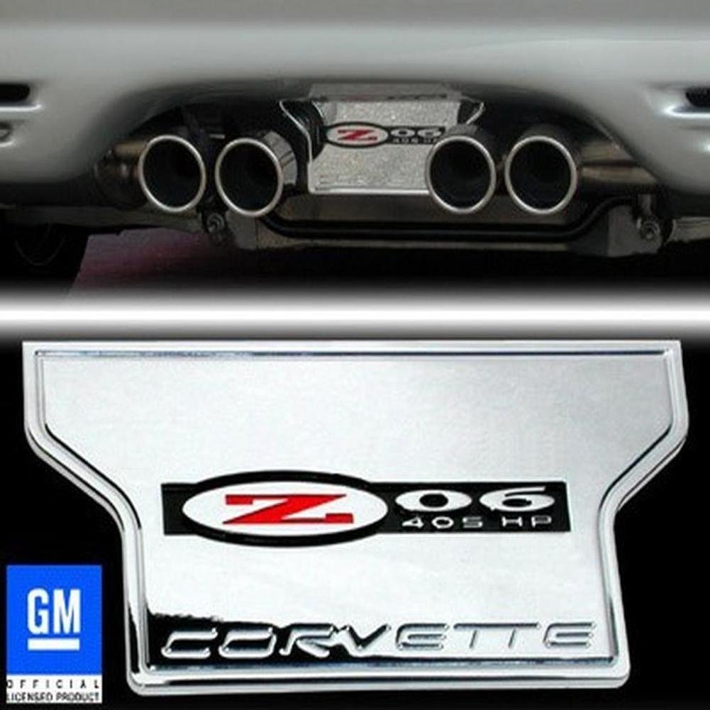 Corvette Exhaust Plate - Billet Chrome with Z06 405HP Logo : 1997-2004 C5 & Z06