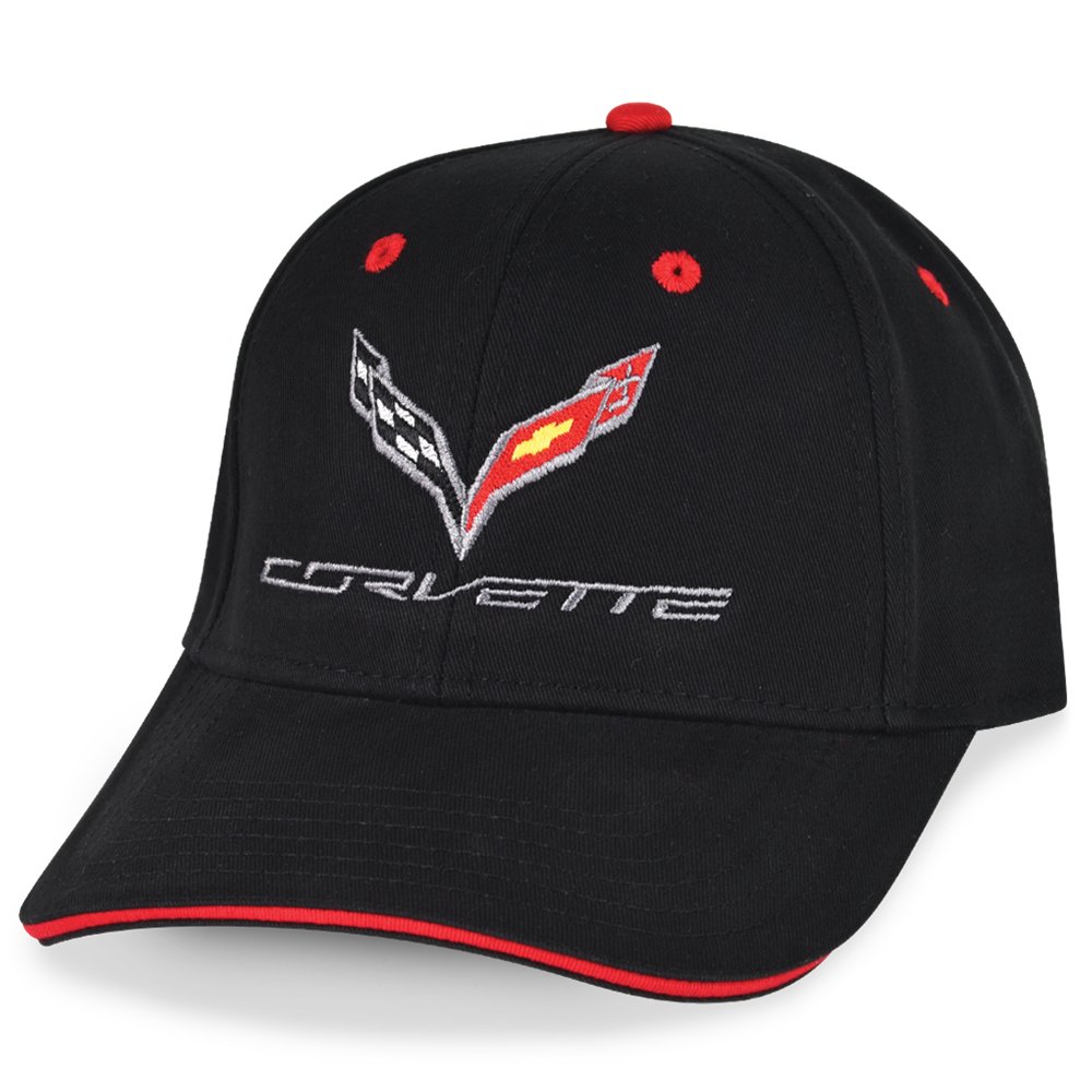 C7 Corvette Logo Premium Structured Cap : Black/Red Sandwich Bill