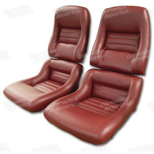 Corvette Mounted Leather Seat Covers. Red 100%-Leather 2-Bolster: 1982