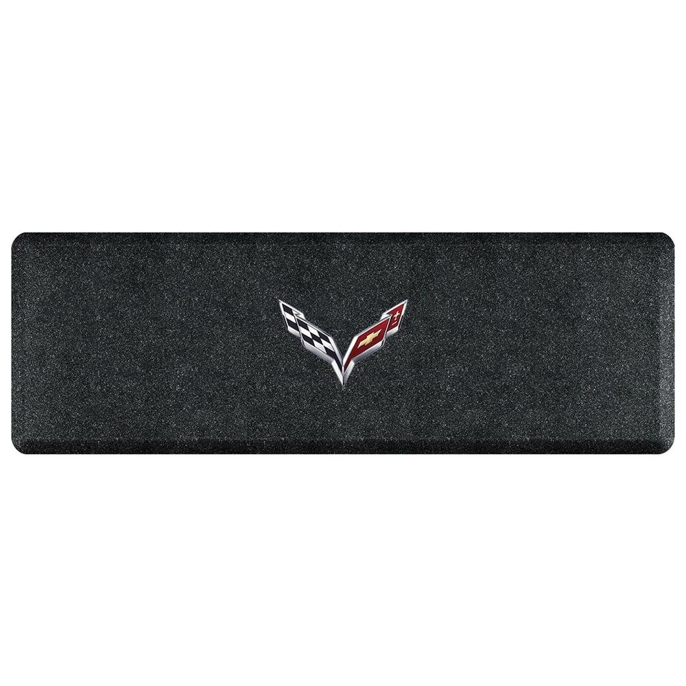 Corvette Premium Garage Floor Mat with Crossed Flags Logo - 66"x 20" - Mosaic Onyx : C7 Stingray