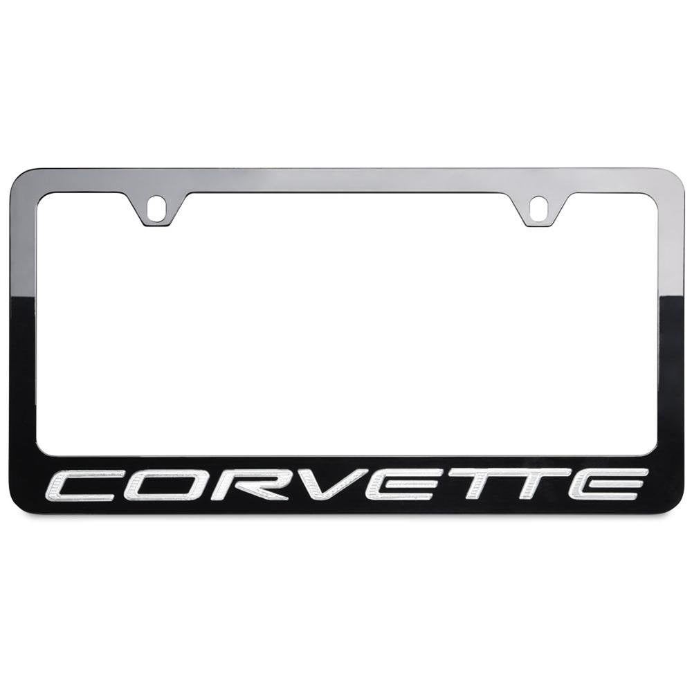 Corvette License Plate Frame - Black w/Silver Script : 1997-2004 C5