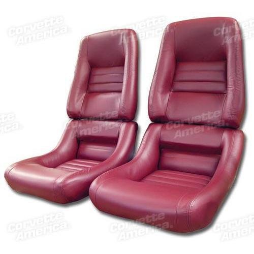 Corvette Mounted Leather Seat Covers. Red 100%-Leather 4-Bolster: 1982