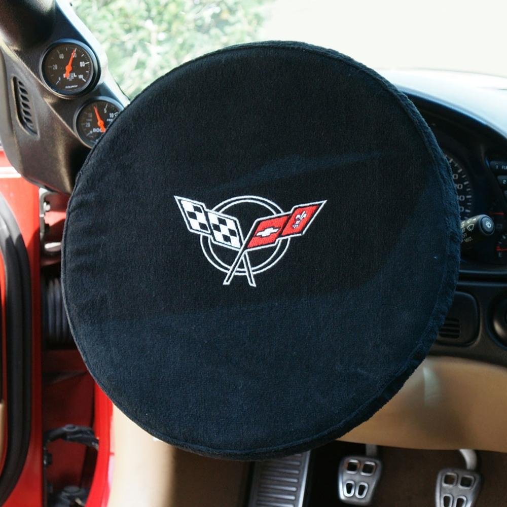 Corvette Steering Wheel Cover - Embroidered Emblem - Seat Armour : 1997-2004 C5, Z06