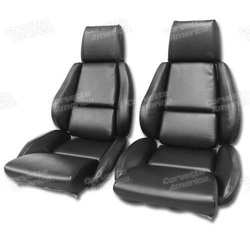 Corvette Mounted Leather Like Seat Covers. Black Standard No-Perforations: 1984-1988