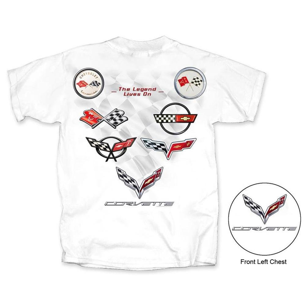 Corvette - Legend Lives On - All Year Corvette Logo T-shirt : White, C1-C7, 1953-2016