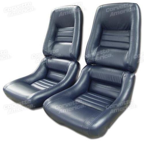 Corvette Mounted Leather Seat Covers. Dark Blue 100%-Leather 4-Bolster: 1979-1981