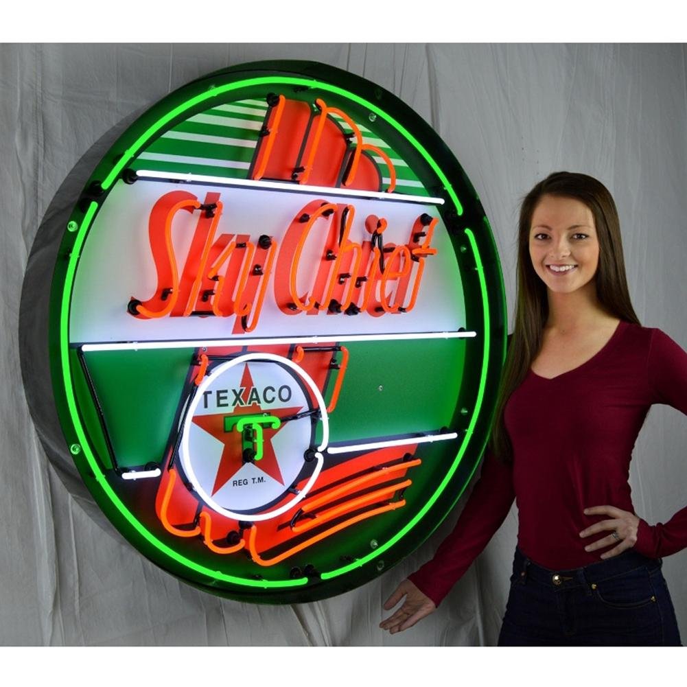 Corvette - Texaco Sky Chief - Neon Sign in a Metal Can : Large 36 Inch Across