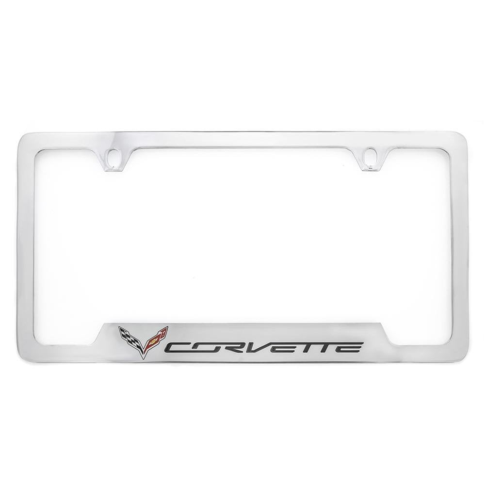 C7 Corvette Stingray Open Corner License Plate Frame - Chrome