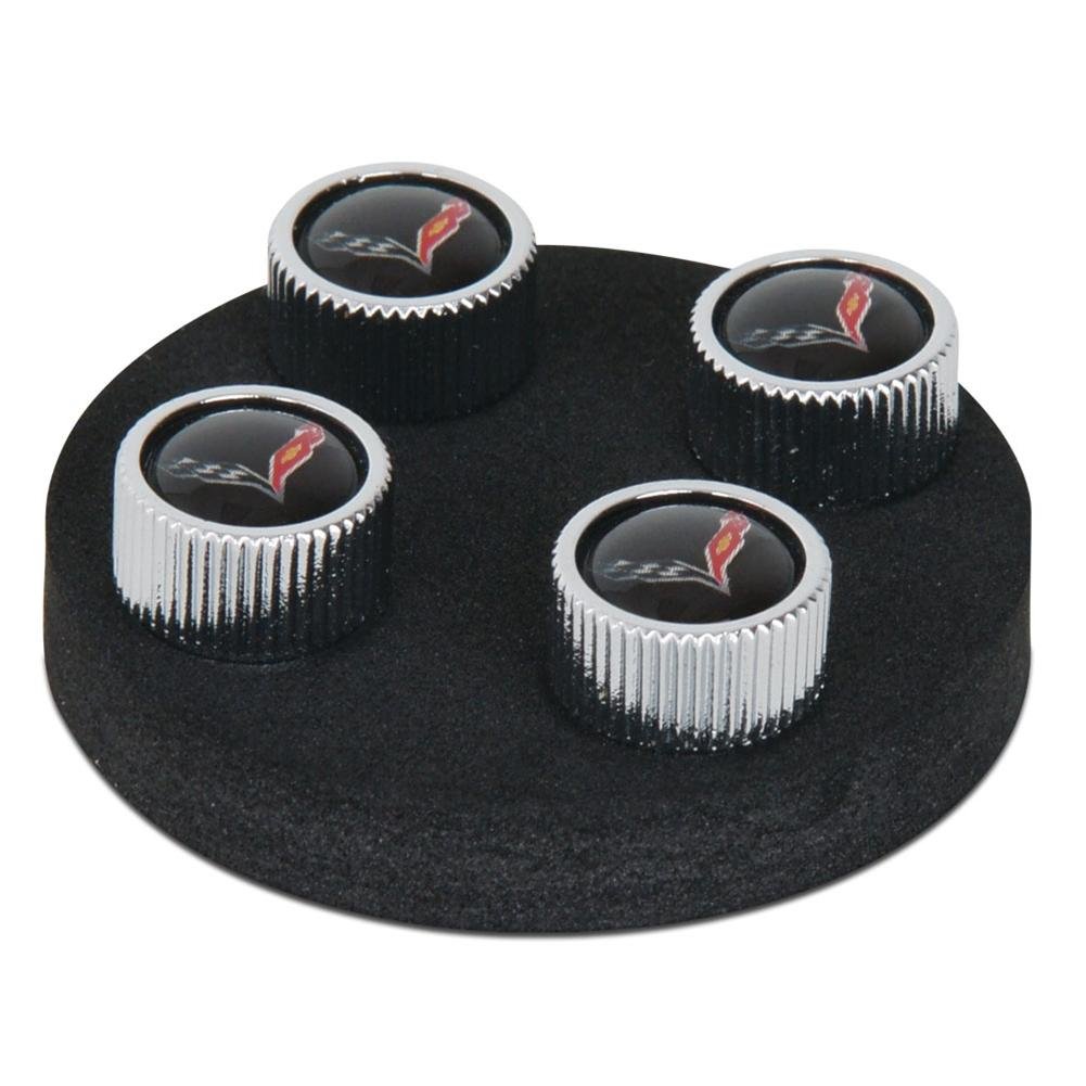 Corvette Valve Stem Cap - Black - 4 Pieces : C7