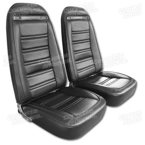 Corvette Driver Leather Seat Covers. Black 100%-Leather: 1970-1971