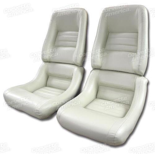Corvette Mounted Leather Seat Covers. Oyster 100%-Leather 4-Bolster: 1979-1980