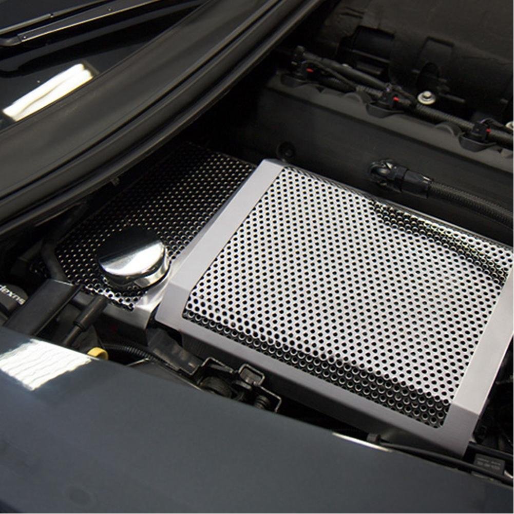 Corvette Water Tank Cover - Perforated Stainless Steel - Polished : C7 Stingray, Z51, Z06, ZR1