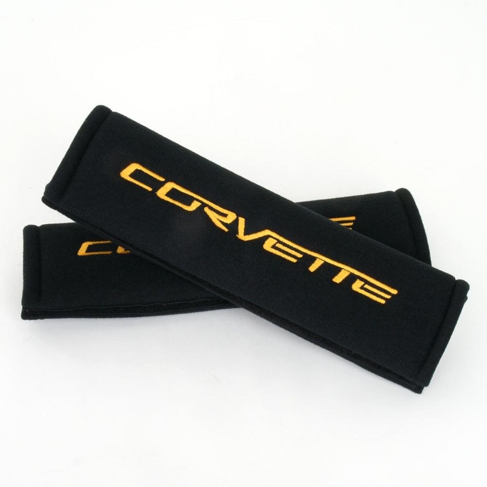 Corvette Seatbelt Harness Pad - Black w/Gold Embroidering : 2005-2013 C6