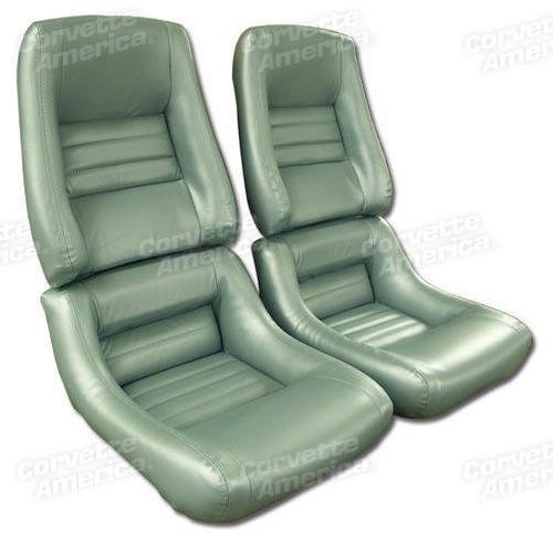 Corvette Mounted Leather Seat Covers. Silvrgrn Lthr/Vnyl Original 4-Blstr: 1982