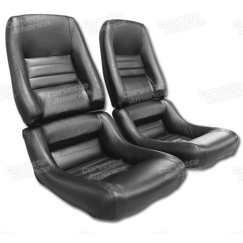 Corvette Mounted Driver Leather Seat Covers. Black 100%-Leather 4-Bolster: 1979-1982