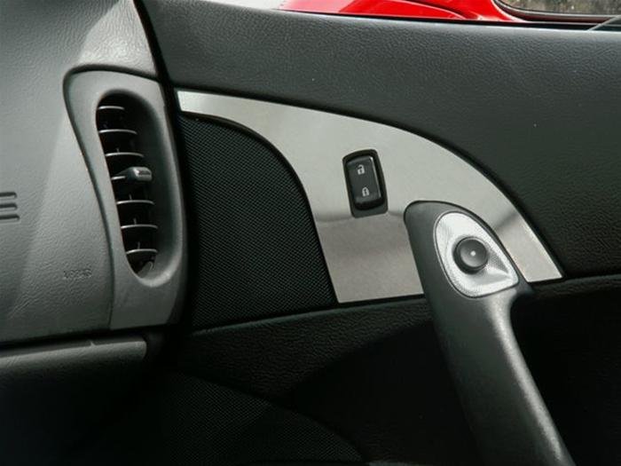 Corvette Door Lock Trim Plate Covers with Option Button - Brushed Stainless Steel : 2005-2013 C6